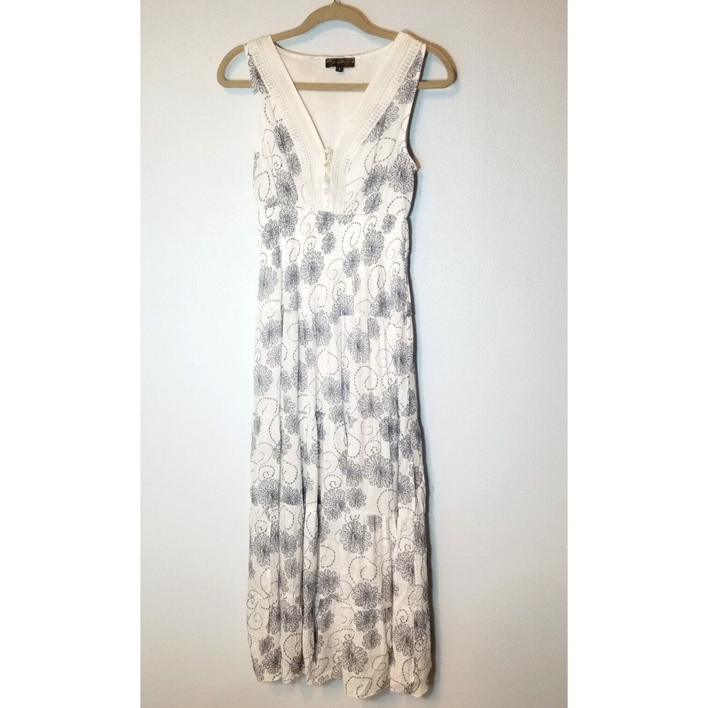 J. Glee Maxi Smocked Waist Lace Inset Bust Tiered Floral Dress Small Cottagecore